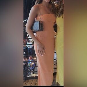 Princess Polly Strapless Ribbed Midi Dress in Peach